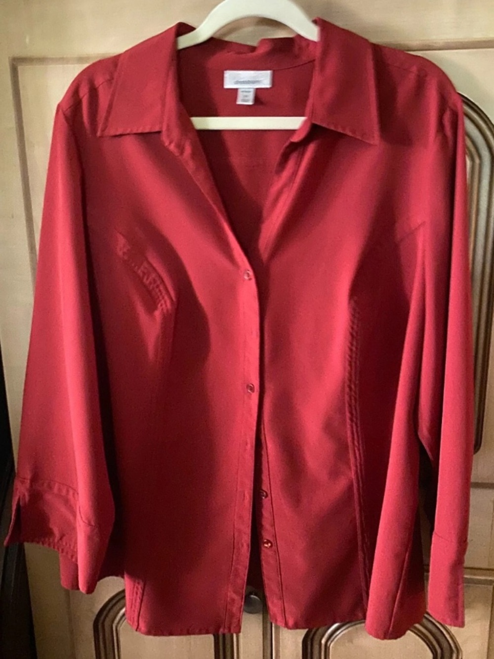 Roz & Ali Women's Deep Red Button-Down Shirt, 1X